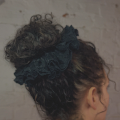 Curly hair frilly ruffled lace trim scrunchie squish quirky hair accessory