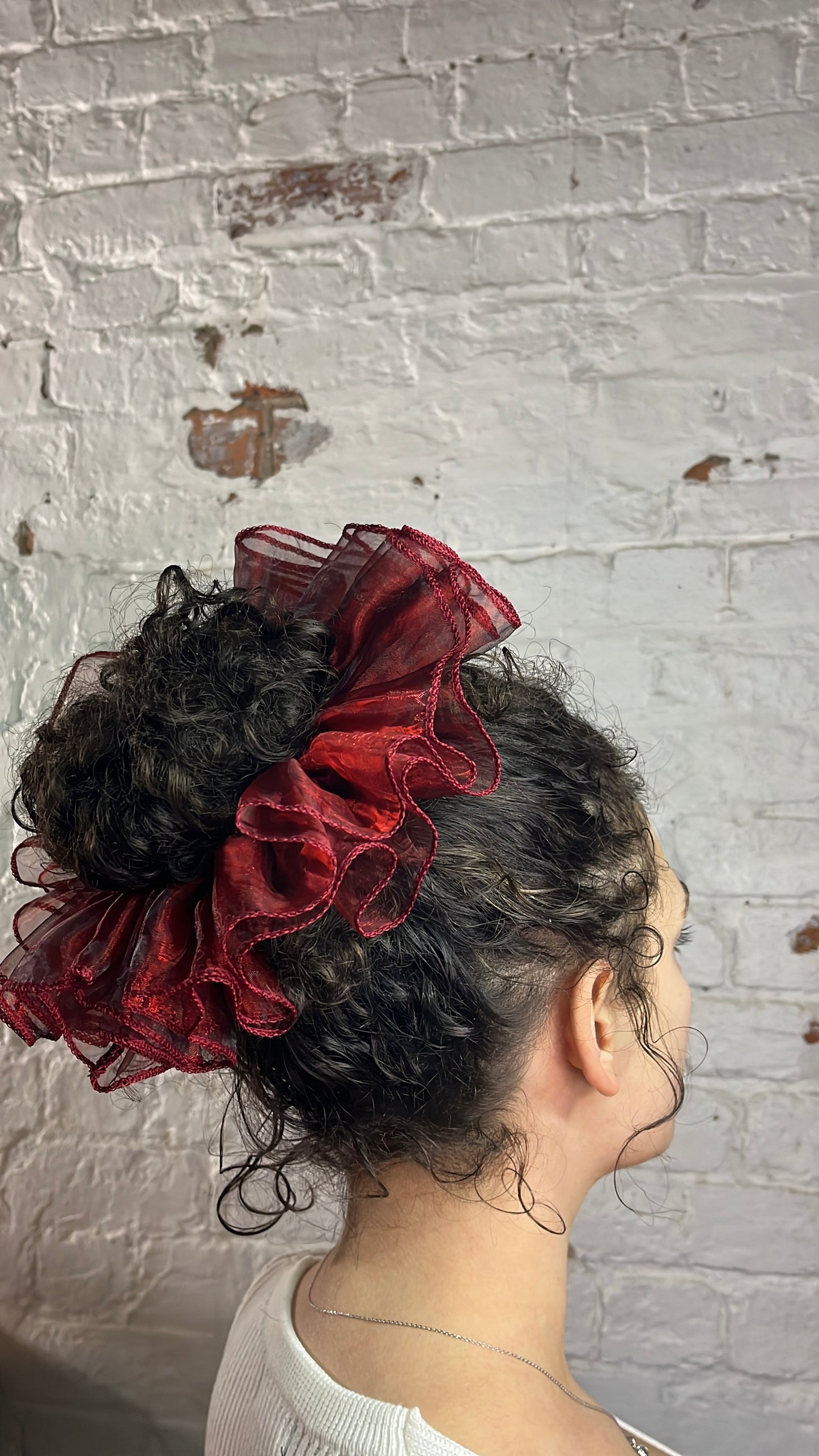 Kiss me quick | Red Organza Ruffled Scrunchie [XXL]