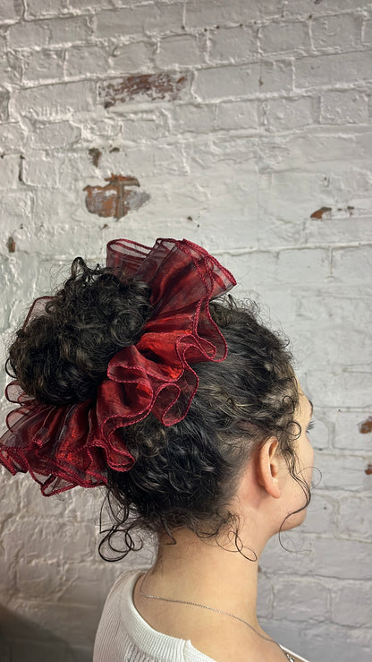 Kiss me quick | Red Organza Ruffled Scrunchie [XXL]