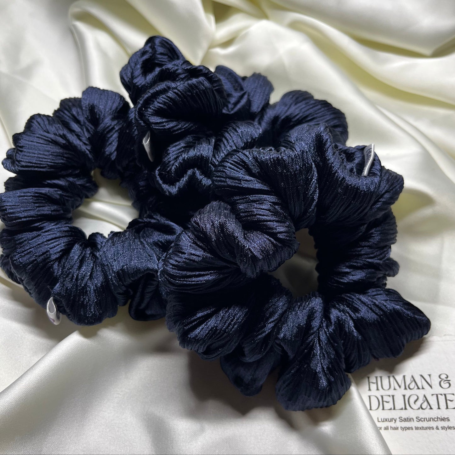Starry Night | Navy Luxury Satin Mini Scrunchie [S]
