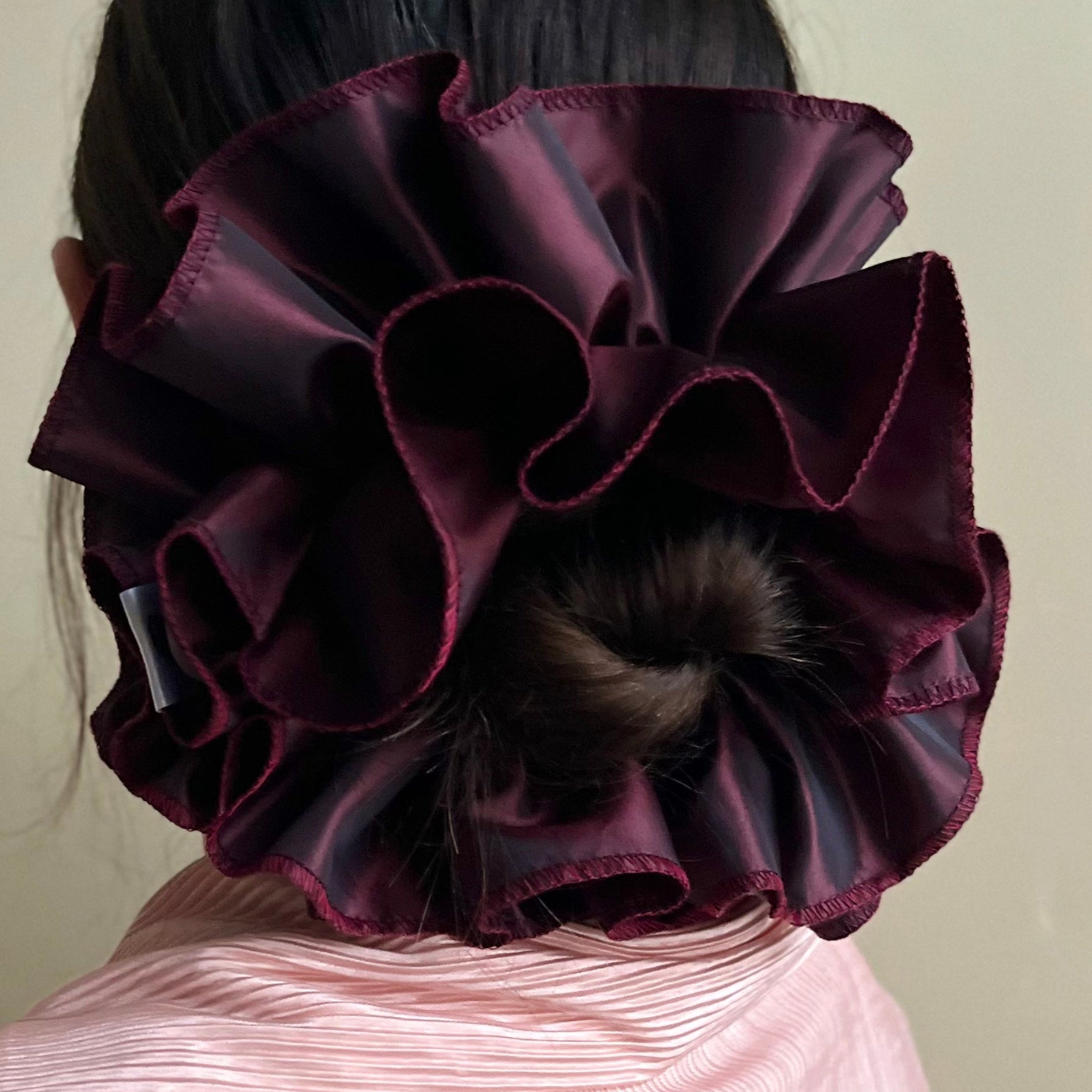 Frilly ruffled trim luxury purple jumbo scrunchie XXL