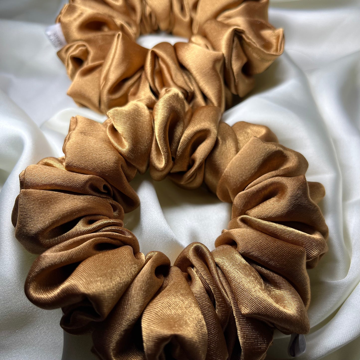 Bridgerton inspired Soft silki mini petite scrunchie made with antique gold high quality luxury satin. Perfect for all hair thicknesses types and textures. Handmade in nottingham with slow and low-waste processes