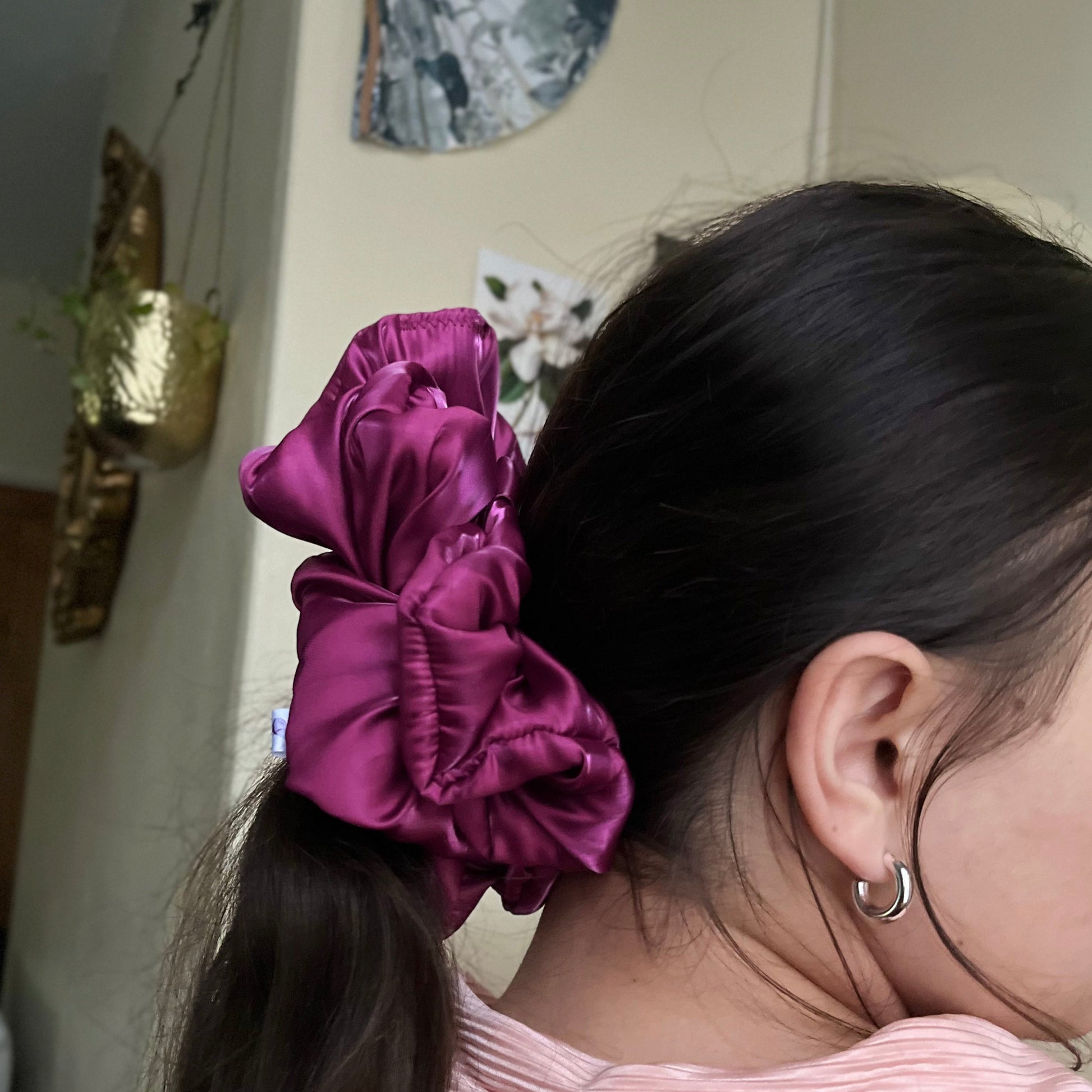 two tone shot taffeta with iridescent shine luxury XXL scrunchie handmade in nottingham
