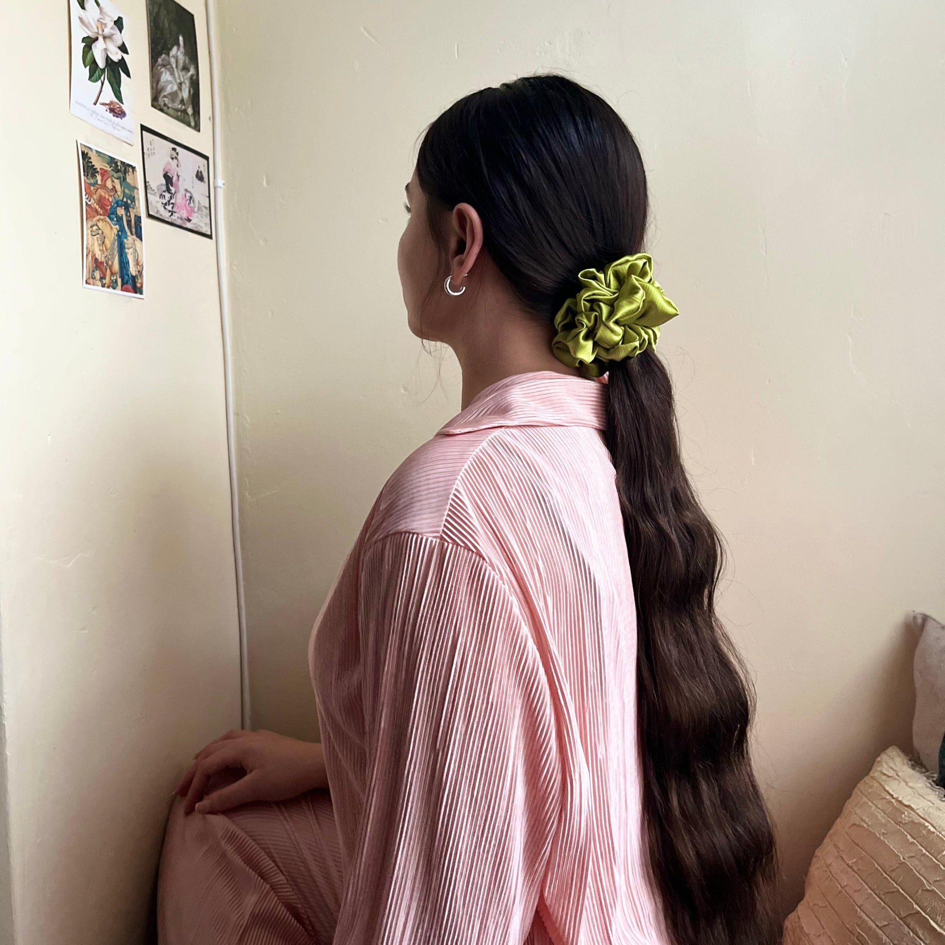 Mini petite luxury unique quirky hair accessory in chartreuse green. Inspired by the grinch. handmade sustainably in Nottingham